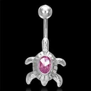 Šperky eshop - Piercing brucha korytnačka - ružový zirkón AA10.10
