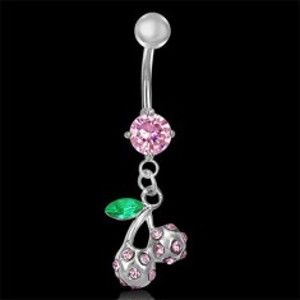 Šperky eshop - Piercing brucha ružové čerešňe s listom X18.18