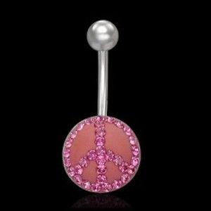 Šperky eshop - Piercing brucha s ružovým znakom mieru E2.12