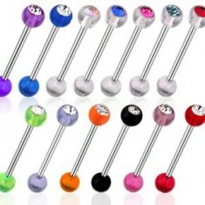 Šperky eshop - Piercing činka - UV gulička so zirkónom N19.11 - Farba piercing: Červená, Farba zirkónu: Číra - C