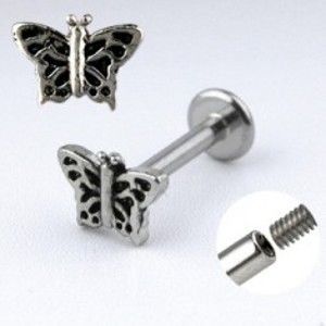 Šperky eshop - Piercing do brady Labret s motýľom C6.8