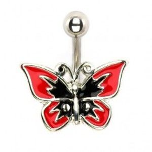 Šperky eshop - Piercing do brucha - červeno-čierny motýľ I9.26