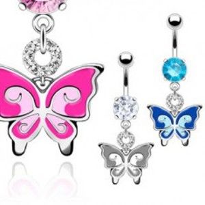 Šperky eshop - Piercing do brucha - dvojfarebný motýľ, zirkóny I3.13 - Farba: Ružová