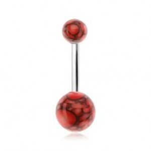 Šperky eshop - Piercing do brucha, akrylové guličky s motívom červených bubliniek N7.33