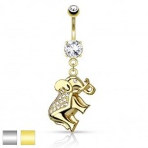 Šperky eshop - Piercing do brucha z chirurgickej ocele, ligotavý sloník zdobený zirkónmi AB29.11 - Farba piercing: Zlatá