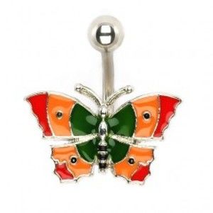 Šperky eshop - Piercing do bruška - pestrofarebný motýľ I11.30