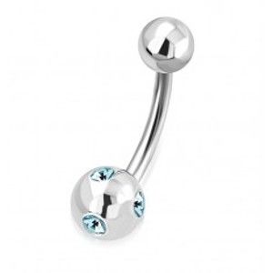 Šperky eshop - Piercing do bruška z chirurgickej ocele - guľôčka s akvamarínovými zirkónmi W24.12