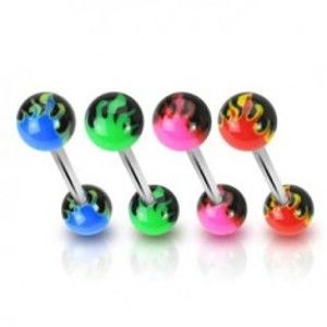 Šperky eshop - Piercing do jazyka - farebné plamene N33.25 - Farba piercing: Zelená