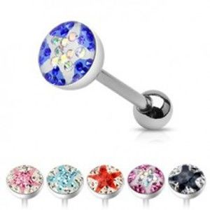 Šperky eshop - Piercing do jazyka - zaliate farebné zirkóny, hviezda F12.15 - Farba zirkónu: Dúhová - ružová