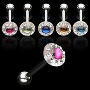 Šperky eshop - Piercing do jazyka akrylový s kamienkami N31.33 - Farba piercing: Modrá