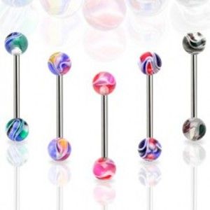 Šperky eshop - Piercing do jazyka farebná mramorová gulička N33.19 - Farba piercing: Ružová - Fialová