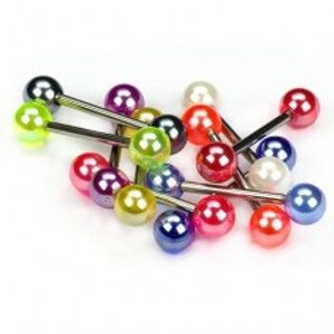 Šperky eshop - Piercing do jazyka, farebné perleťové guličky PC06.11/15 - Farba piercing: Ružová