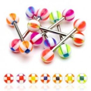 Šperky eshop - Piercing do jazyka gulička so štvorčekmi N26.11 - Farba piercing: Ružová - Zelená - PG