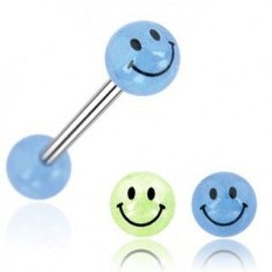 Šperky eshop - Piercing do jazyka gulička úsmev N21.3 - Farba piercing: Modrá