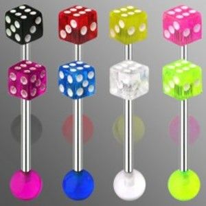 Šperky eshop - Piercing do jazyka hracia kocka C15.9 - Farba zirkónu: Ružová - P