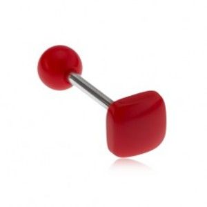 Šperky eshop - Piercing do jazyka, lesklý vypuklý štvorec červenej farby PC07.10