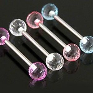Šperky eshop - Piercing do jazyka priesvitná disko guľa N34.19 - Farba piercing: Ružová