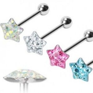 Šperky eshop - Piercing do jazyka Puffy Star N3.11 - Farba piercing: Aqua