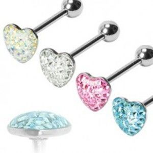 Šperky eshop - Piercing do jazyka romantické srdce N3.9 - Farba piercing: Aqua