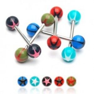 Šperky eshop - Piercing do jazyka UV gulička s hviezdou N26.1 - Farba piercing: Červená