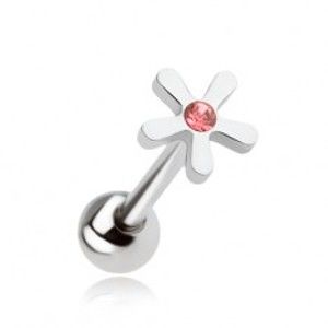 Šperky eshop - Piercing do jazyka z ocele, kvet s ružovým zirkónom PC08.12