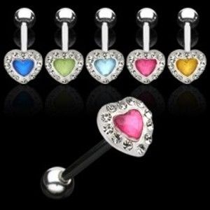 Šperky eshop - Piercing do jazyka zirkónové srdce N31.31 - Farba piercing: Modrá - Svetlomodrá