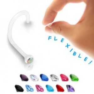 Šperky eshop - Piercing do nosa - transparentný BioFlex s farebným zirkónom  U20.05 - Farba zirkónu: Tanzanit - TZ
