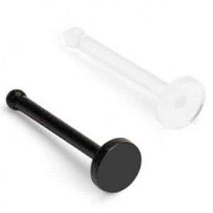 Piercing do nosa BioFlex - rovná palička, kruh, čierna a priehľadná farba - Hrúbka piercingu: 1 mm, Farba piercing: Číra