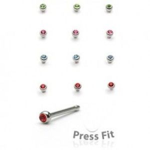 Šperky eshop - Piercing do nosa rovný - okrúhly vsadený kamienok Y15.5 - Farba zirkónu: Červená - R