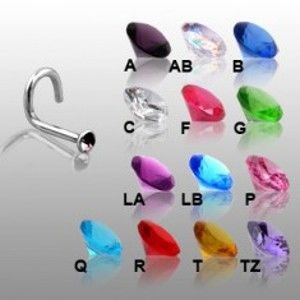 Šperky eshop - Piercing do nosa so zahnutým koncom so zirkónom E2.19 - Farba zirkónu: Svetlo modrá - LB