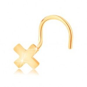 Šperky eshop - Piercing do nosa v žltom 14K zlate - malé lesklé písmeno X, zahnutý GG142.08