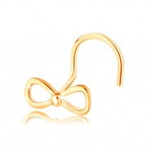 Šperky eshop - Piercing do nosa v žltom 14K zlate - mašlička s drobnou guličkou v strede GG141.04