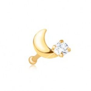 Šperky eshop - Piercing do nosa v žltom 14K zlate - rovný, kosáčik mesiaca, zirkón GG93.01
