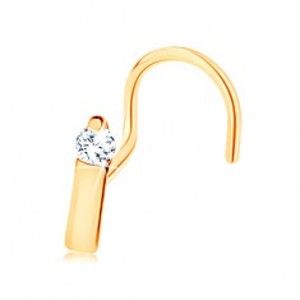 Šperky eshop - Piercing do nosa v žltom 14K zlate - úzky pásik ukončený čírym zirkónom GG143.03