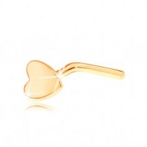 Šperky eshop - Piercing do nosa v žltom 14K zlate - zahnutý, drobné ploché srdiečko GG151.06