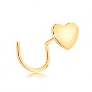 Šperky eshop - Piercing do nosa v žltom 14K zlate, zahnutý - malé ploché srdiečko GG140.16