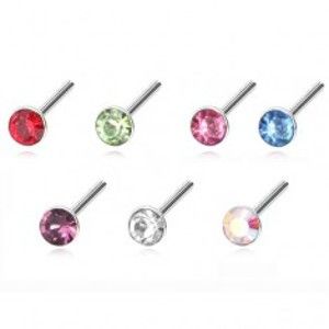Šperky eshop - Piercing do nosa zo striebra 925 - rovný so zirkónom, 2 mm W08.14/20 - Farba zirkónu: Ružová - P