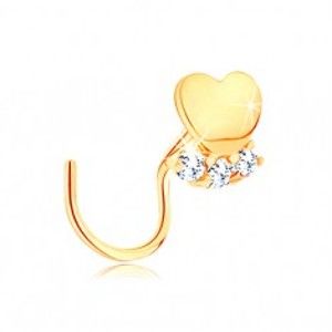 Šperky eshop - Piercing do nosa zo žltého 14K zlata - lesklé srdiečko, línia čírych zirkónikov GG141.13