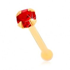 Šperky eshop - Piercing do nosa zo žltého 14K zlata, rovný - okrúhly zirkónik červenej farby, 1,5 mm GG176.05