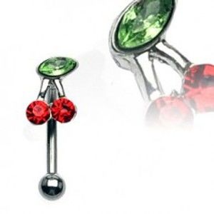 Šperky eshop - Piercing do obočia - čerešňa so zelenými a červenými zirkónmi C5.11