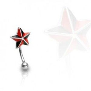 Šperky eshop - Piercing do obočia - červeno čierna hviezda I3.14