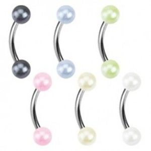 Šperky eshop - Piercing do obočia - dve farebné perličky Y13.18 - Rozmer: 1,2 mm x 9 mm x 3 mm, Farba piercing: Svetlo Ružová