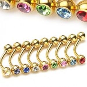 Šperky eshop - Piercing do obočia - zlatá farba so zirkónikmi N30.13 - Rozmer: 1,2 mm x 8 mm x 3 mm, Farba zirkónu: Modrá - B