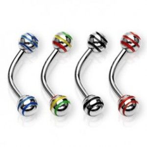 Šperky eshop - Piercing do obočia guličkový s troma pásikmi C18.5 - Rozmer: 1,2 mm x 10 mm x 4 mm, Farba zirkónu: Červená - Žltá - Zelená - JM