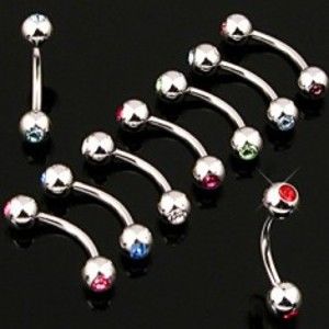 Šperky eshop - Piercing do obočia jednoduchý s dvojicou zirkónov W09.01/W09.36 - Rozmer: 1,2 mm x 10 mm x 4 mm, Farba zirkónu: Modrá - B