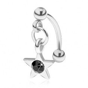 Šperky eshop - Piercing do obočia z chirurgickej ocele, päťcípa hviezdička s čiernym zirkónom PC26.08