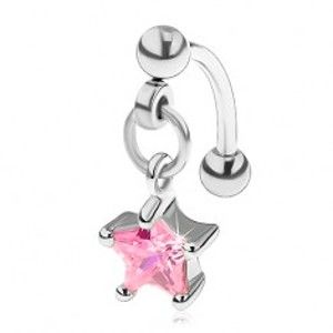 Šperky eshop - Piercing do obočia z chirurgickej ocele, zirkónová hviezdička ružovej farby PC24.40