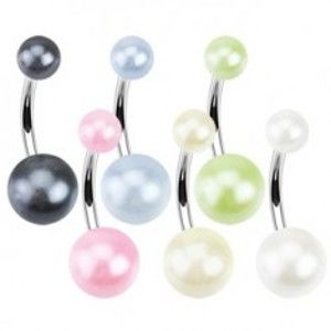 Šperky eshop - Piercing do pupka - farebná pastelová perla Y12.6 - Farba piercing: Biela