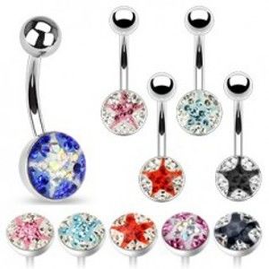 Šperky eshop - Piercing do pupka - malé farebné zirkóny, hviezda F15.11 - Farba zirkónu: Dúhová - ružová
