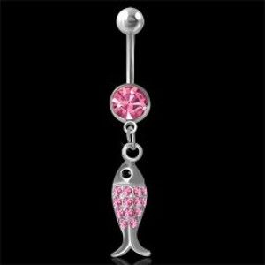 Šperky eshop - Piercing do pupka - rybka s ružovými zirkónmi C30.16
